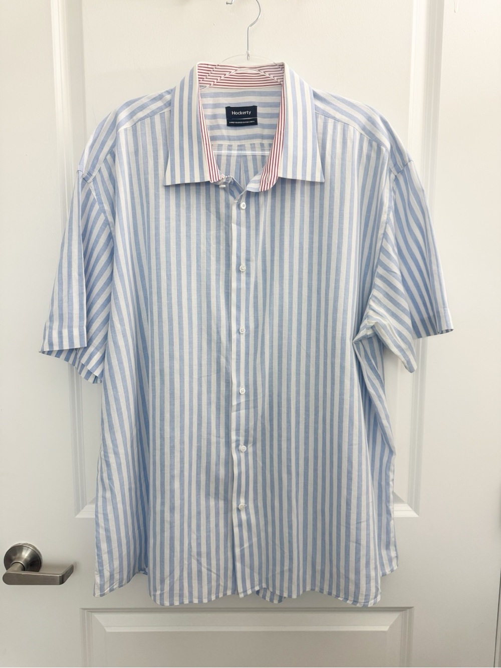 Hockerty Light Blue & White Stripe Short-Sleeve Button-Down Shirt